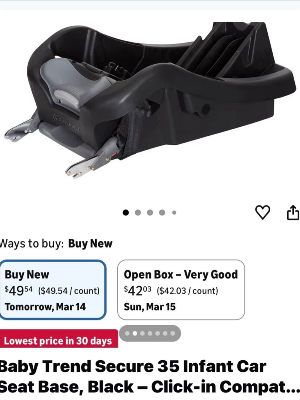 Baby Trend Secure 35 Infant Car Seat Base - Black